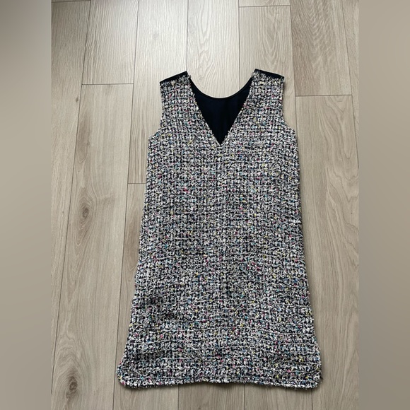 Maison Kitsune Tweed Shift Dress, sleeveless, boucle navy, white and pink, FR 36 - Picture 3 of 13